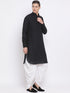 Vastramay Men's Black Cotton Linen Blend Pathani Kurta and White Dhoti Set